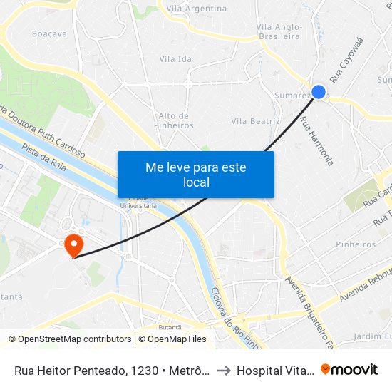 Rua Heitor Penteado, 1230 • Metrô Vila Madalena to Hospital Vital Brazil map