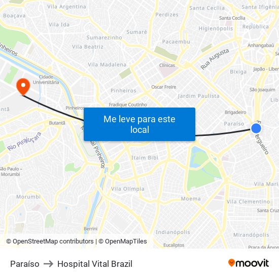 Paraíso to Hospital Vital Brazil map