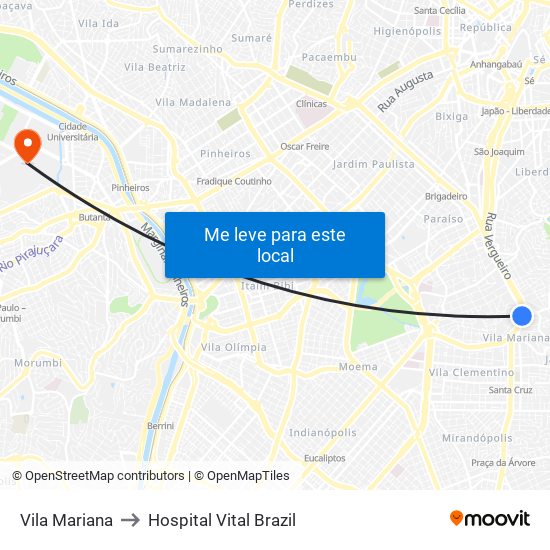 Vila Mariana to Hospital Vital Brazil map