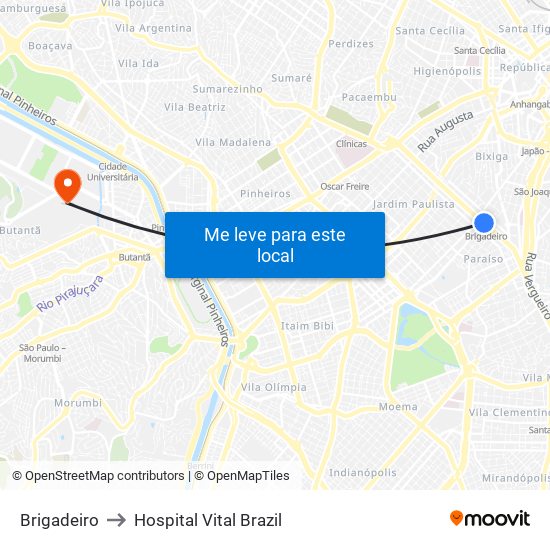 Brigadeiro to Hospital Vital Brazil map