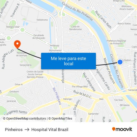 Pinheiros to Hospital Vital Brazil map