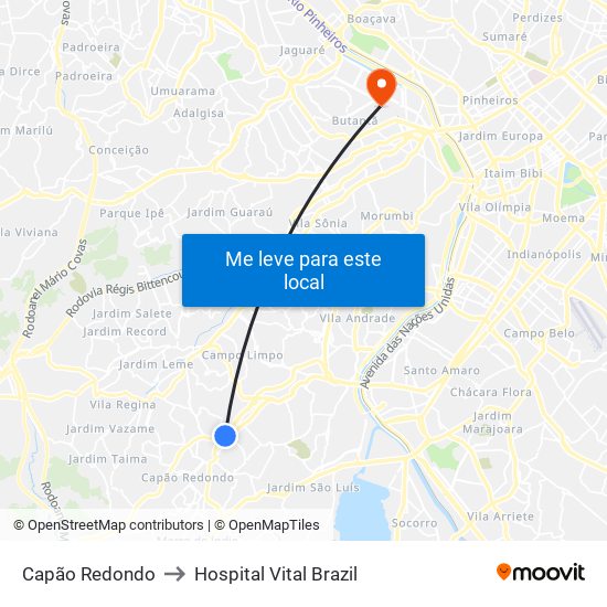 Capão Redondo to Hospital Vital Brazil map