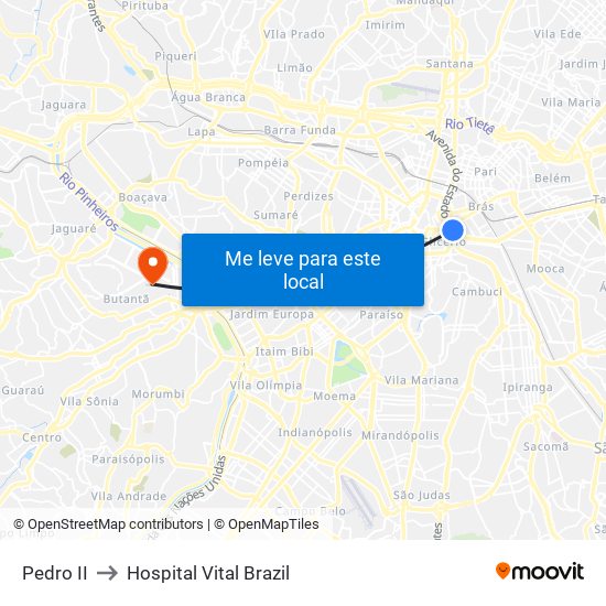 Pedro II to Hospital Vital Brazil map