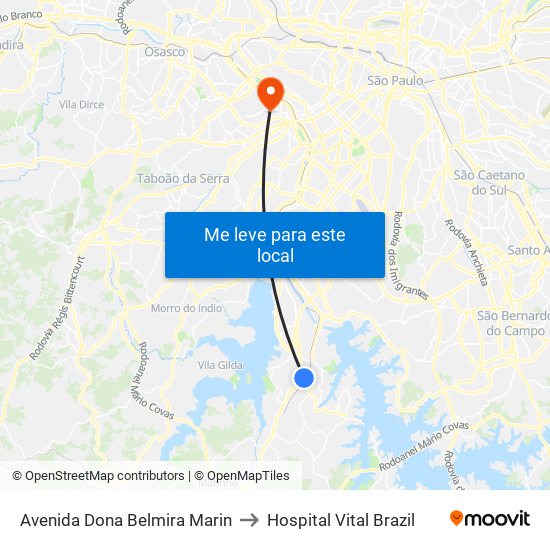 Avenida Dona Belmira Marin to Hospital Vital Brazil map