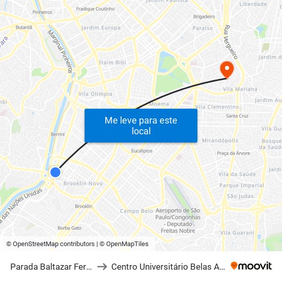 Parada Baltazar Fernandes (C/B) to Centro Universitário Belas Artes de São Paulo map