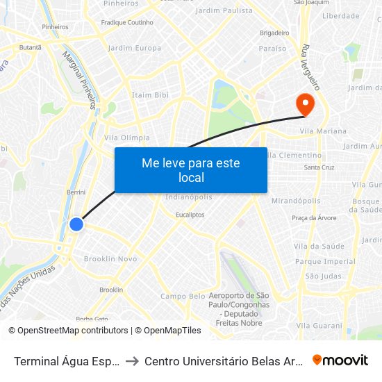 Terminal Água Espraiada, 400 to Centro Universitário Belas Artes de São Paulo map
