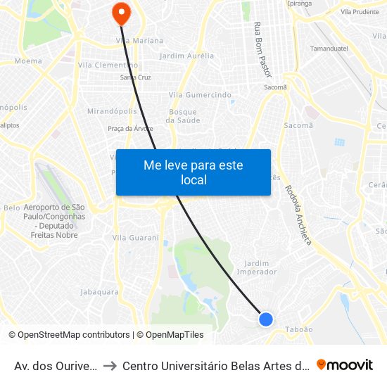 Av. dos Ourives, 980 to Centro Universitário Belas Artes de São Paulo map