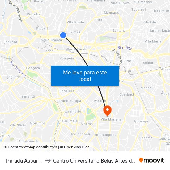 Parada Assaí ( B/C) to Centro Universitário Belas Artes de São Paulo map