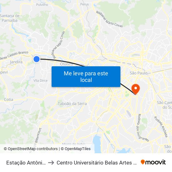 Estação Antônio João to Centro Universitário Belas Artes de São Paulo map