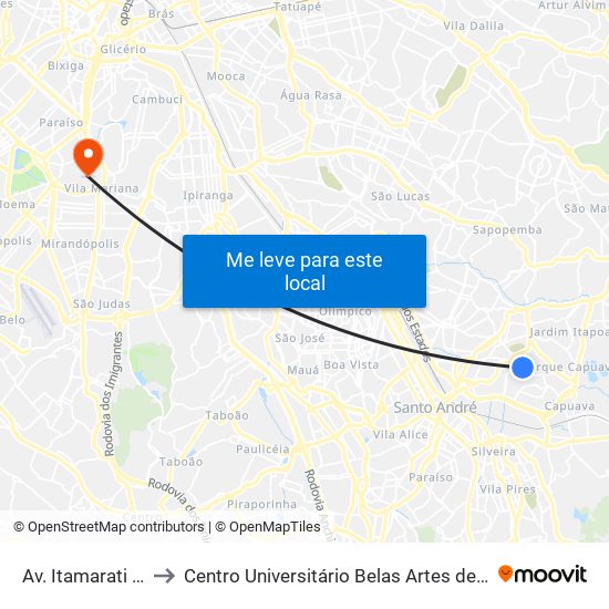 Av. Itamarati 2506 to Centro Universitário Belas Artes de São Paulo map