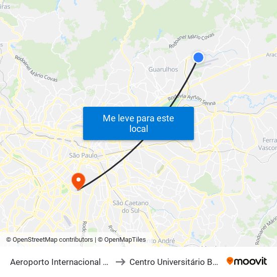 Aeroporto Internacional De São Paulo • Terminal 3 to Centro Universitário Belas Artes de São Paulo map