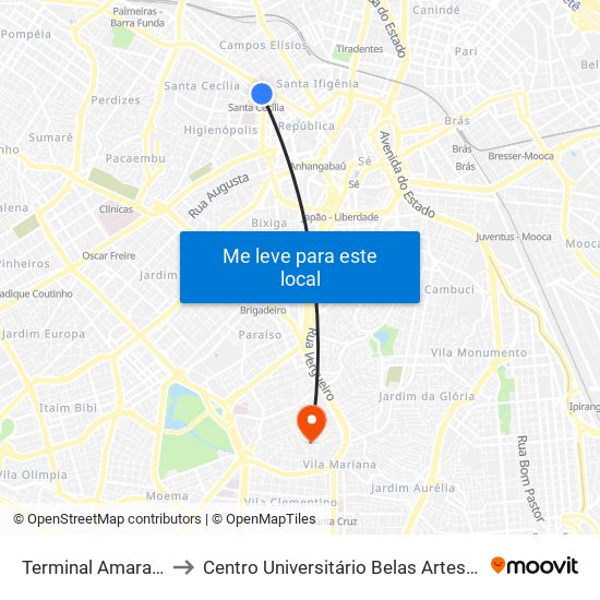 Terminal Amaral Gurgel to Centro Universitário Belas Artes de São Paulo map