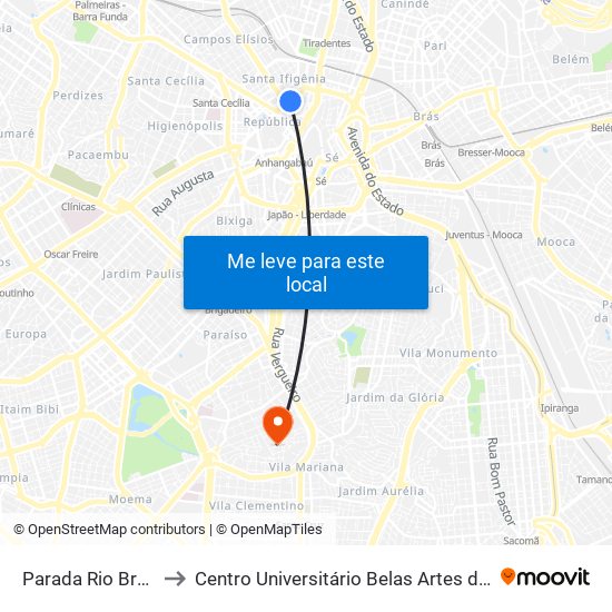 Parada Rio Branco 2 to Centro Universitário Belas Artes de São Paulo map