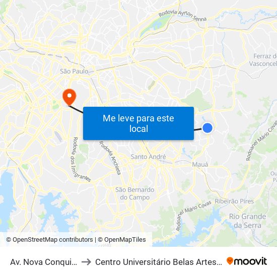 Av. Nova Conquista, 105 to Centro Universitário Belas Artes de São Paulo map