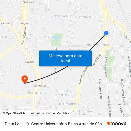 Pista Local to Centro Universitário Belas Artes de São Paulo map