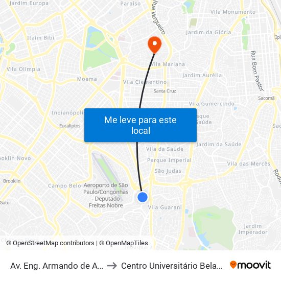 Av. Eng. Armando de Arruda Pereira, 457 to Centro Universitário Belas Artes de São Paulo map