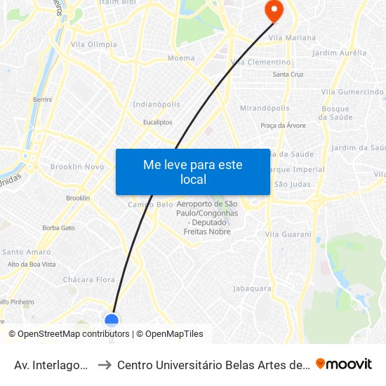 Av. Interlagos, 333 to Centro Universitário Belas Artes de São Paulo map