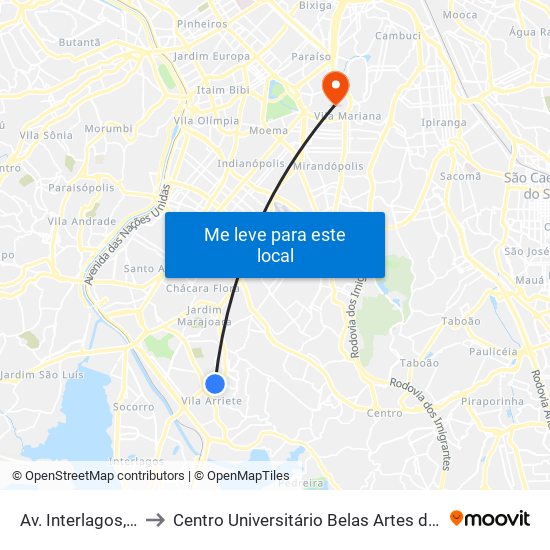 Av. Interlagos, 2760 to Centro Universitário Belas Artes de São Paulo map