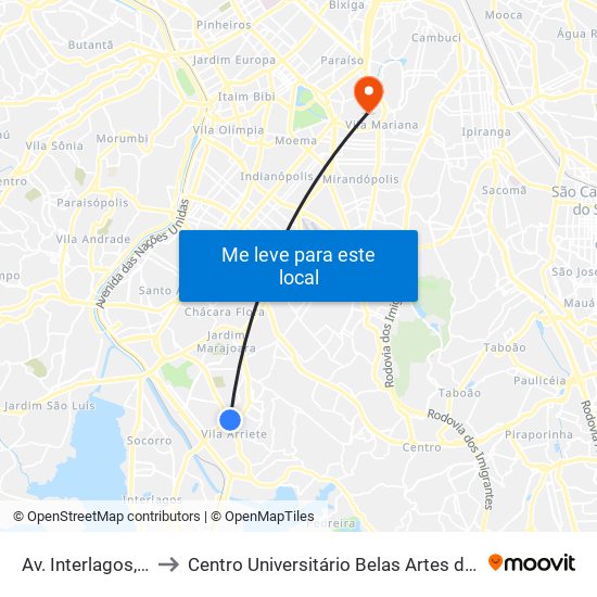 Av. Interlagos, 3060 to Centro Universitário Belas Artes de São Paulo map