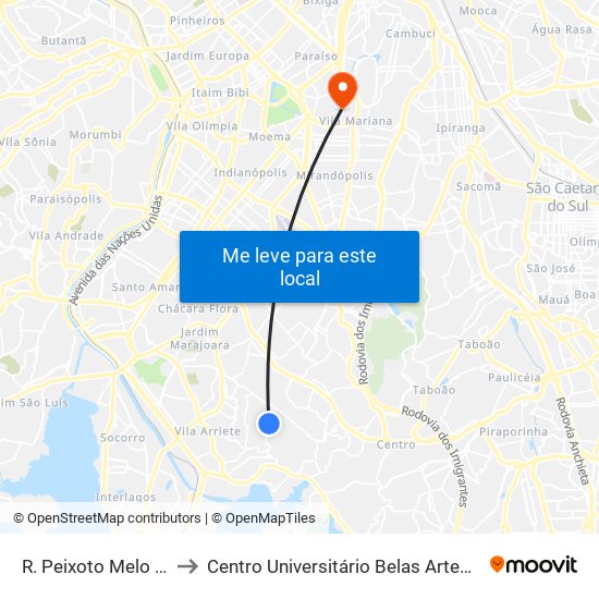 R. Peixoto Melo Filho, 34 to Centro Universitário Belas Artes de São Paulo map
