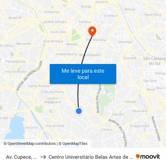 Av. Cupece, 3144 to Centro Universitário Belas Artes de São Paulo map