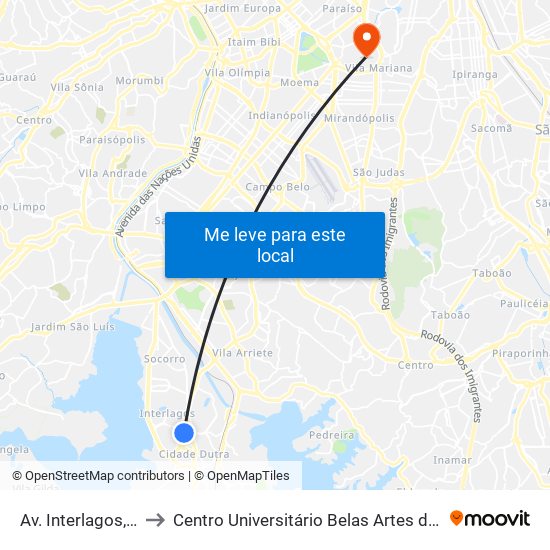 Av. Interlagos, 7001 to Centro Universitário Belas Artes de São Paulo map