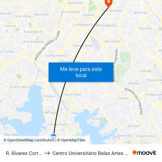 R. Álvares Correia, 41 to Centro Universitário Belas Artes de São Paulo map