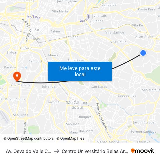 Av. Osvaldo Valle Cordeiro, 614 to Centro Universitário Belas Artes de São Paulo map