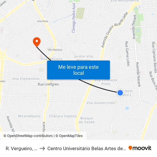 R. Vergueiro, 6398 to Centro Universitário Belas Artes de São Paulo map