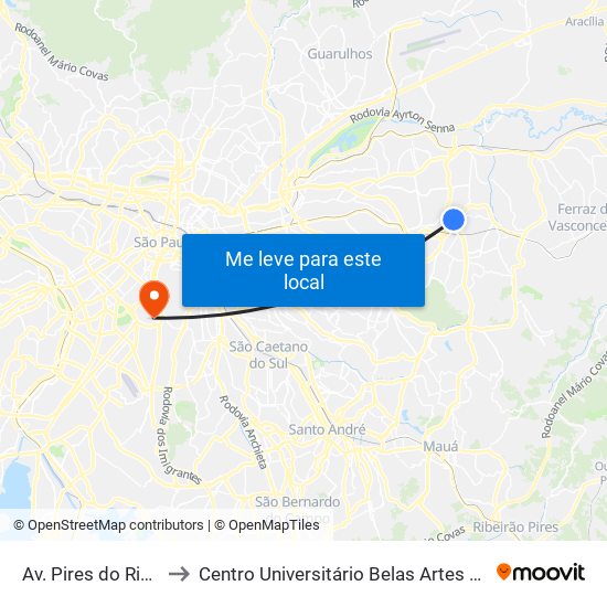 Av. Pires do Rio, 4628 to Centro Universitário Belas Artes de São Paulo map