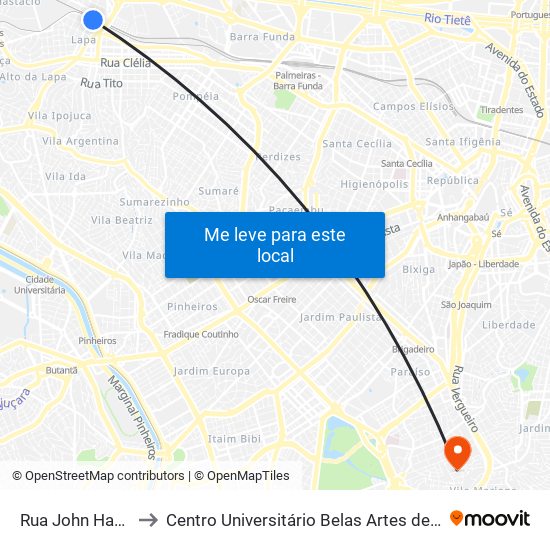 Rua John Harrison to Centro Universitário Belas Artes de São Paulo map