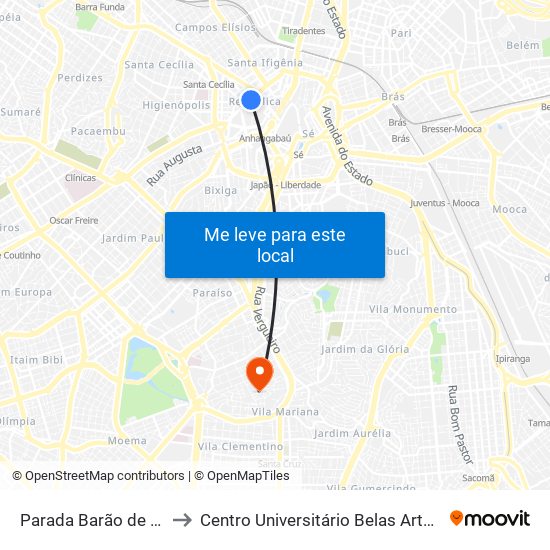 Barão de Itapetinga to Centro Universitário Belas Artes de São Paulo map