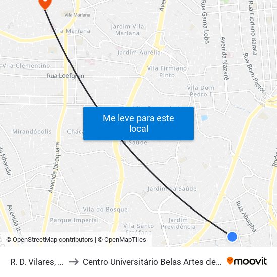 R. D. Vilares, 1137 to Centro Universitário Belas Artes de São Paulo map