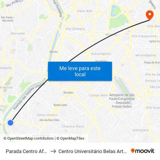 Parada Centro Africana B/C to Centro Universitário Belas Artes de São Paulo map