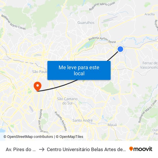 Av. Pires do Rio, 1 to Centro Universitário Belas Artes de São Paulo map