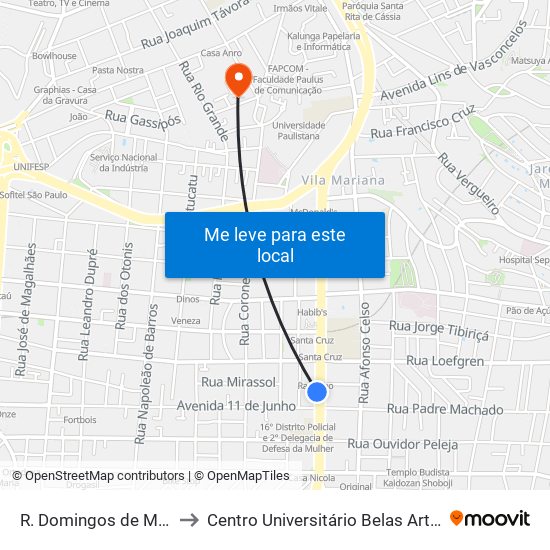 R. Domingos de Morais, 2800 to Centro Universitário Belas Artes de São Paulo map