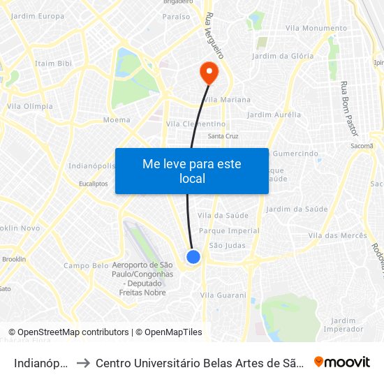 Indianópolis to Centro Universitário Belas Artes de São Paulo map