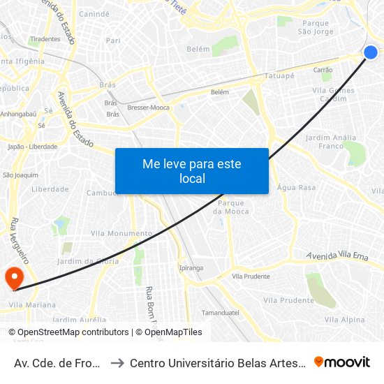 Av. Cde. de Frontin, 542 to Centro Universitário Belas Artes de São Paulo map