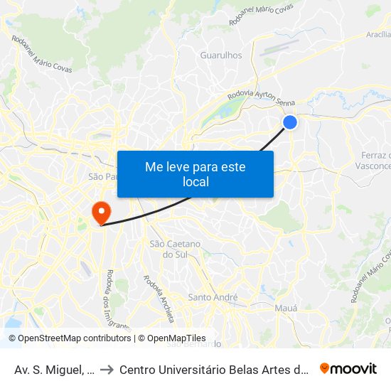 Av. S. Miguel, 8201 to Centro Universitário Belas Artes de São Paulo map