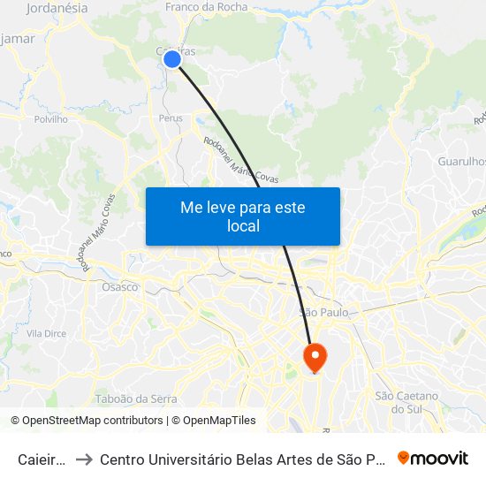 Caieiras to Centro Universitário Belas Artes de São Paulo map