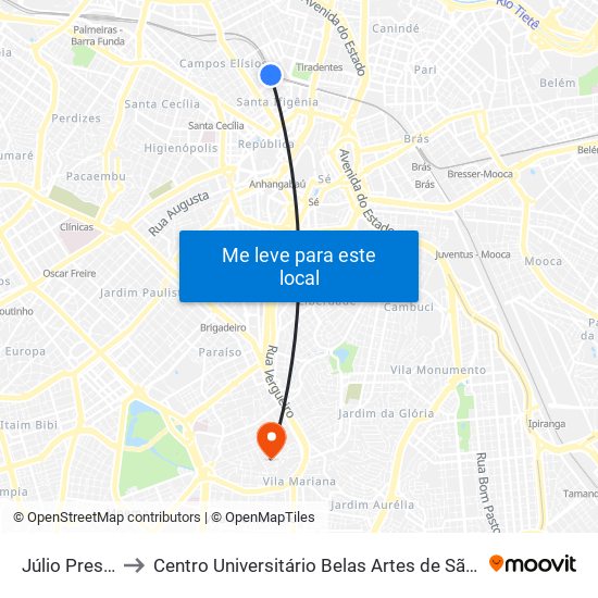 Júlio Prestes to Centro Universitário Belas Artes de São Paulo map