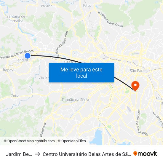 Jardim Belval to Centro Universitário Belas Artes de São Paulo map