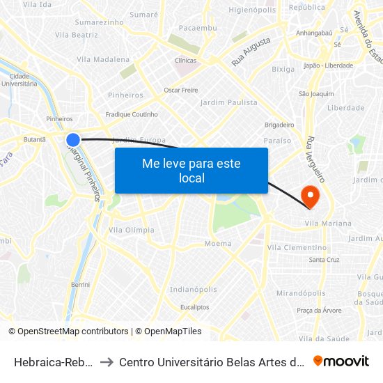 Hebraica-Rebouças to Centro Universitário Belas Artes de São Paulo map