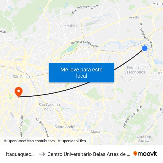 Itaquaquecetuba to Centro Universitário Belas Artes de São Paulo map