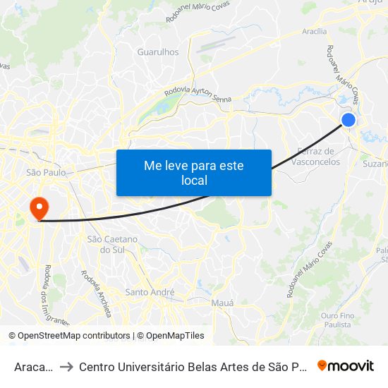 Aracaré to Centro Universitário Belas Artes de São Paulo map