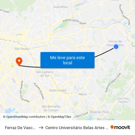 Ferraz De Vasconcelos to Centro Universitário Belas Artes de São Paulo map