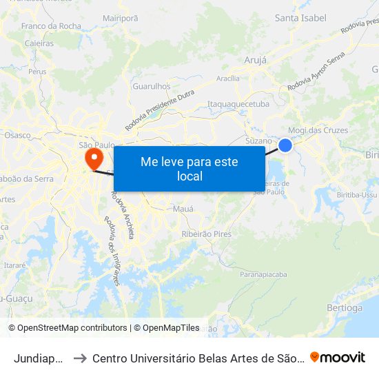 Jundiapeba to Centro Universitário Belas Artes de São Paulo map