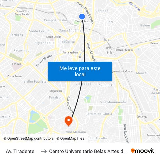 Av. Tiradentes, 615 to Centro Universitário Belas Artes de São Paulo map