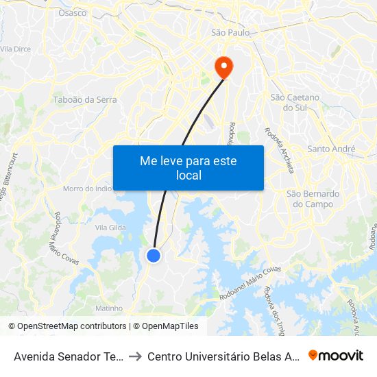 Avenida Senador Teotônio Vilela to Centro Universitário Belas Artes de São Paulo map