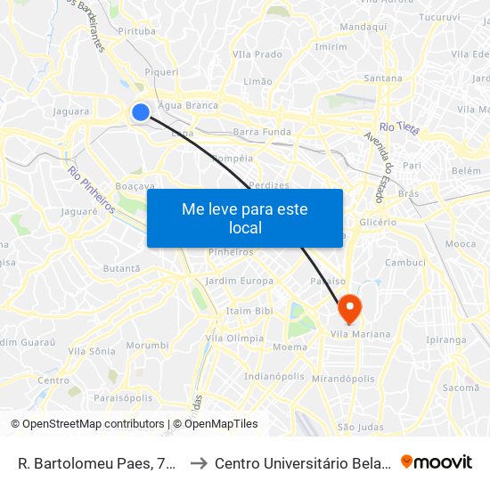 R. Bartolomeu Paes, 741 - Lapa, São Paulo to Centro Universitário Belas Artes de São Paulo map